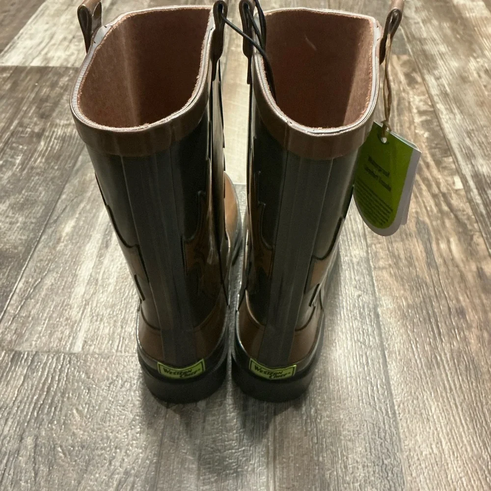 Kids Brown and Black Western Rain Boot Size 4